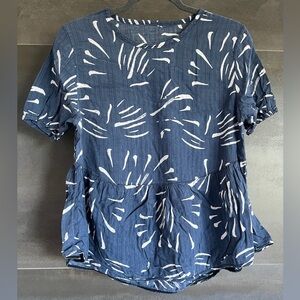 Bohemian Relaxed Fit Linen Top with Brushmark Pattern